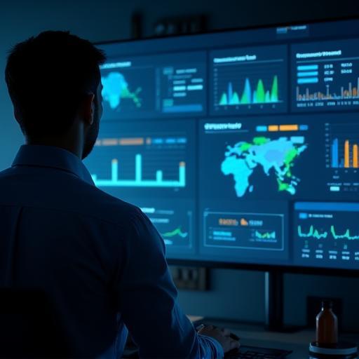 Logistics manager reviewing dashboard
